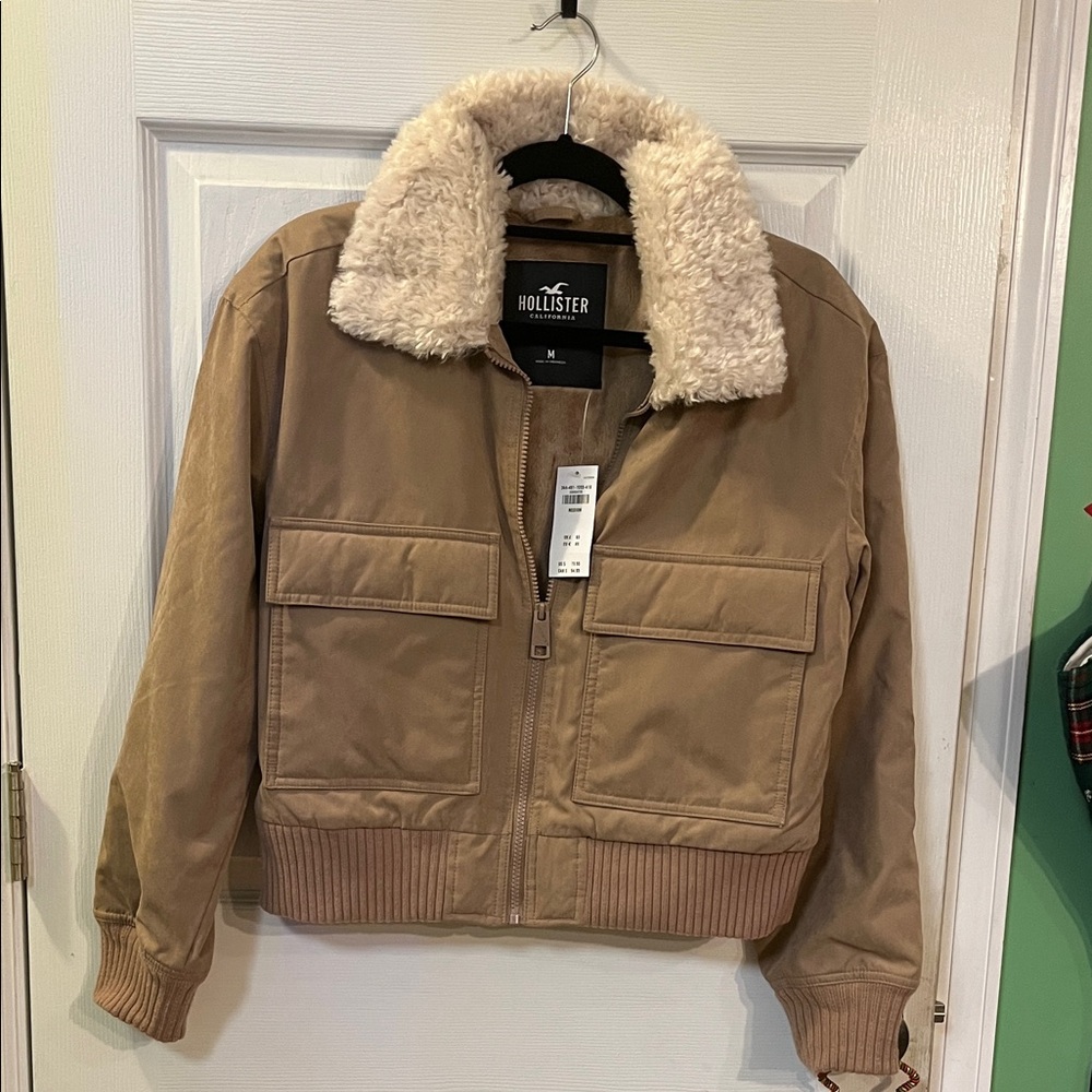 Hollister Jacket with Cream Faux Fur Collar